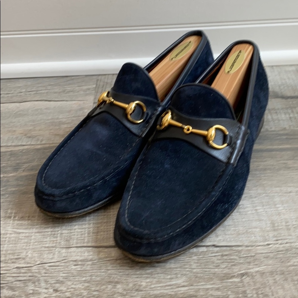 Gucci Suede Horsebit Loafers Blue